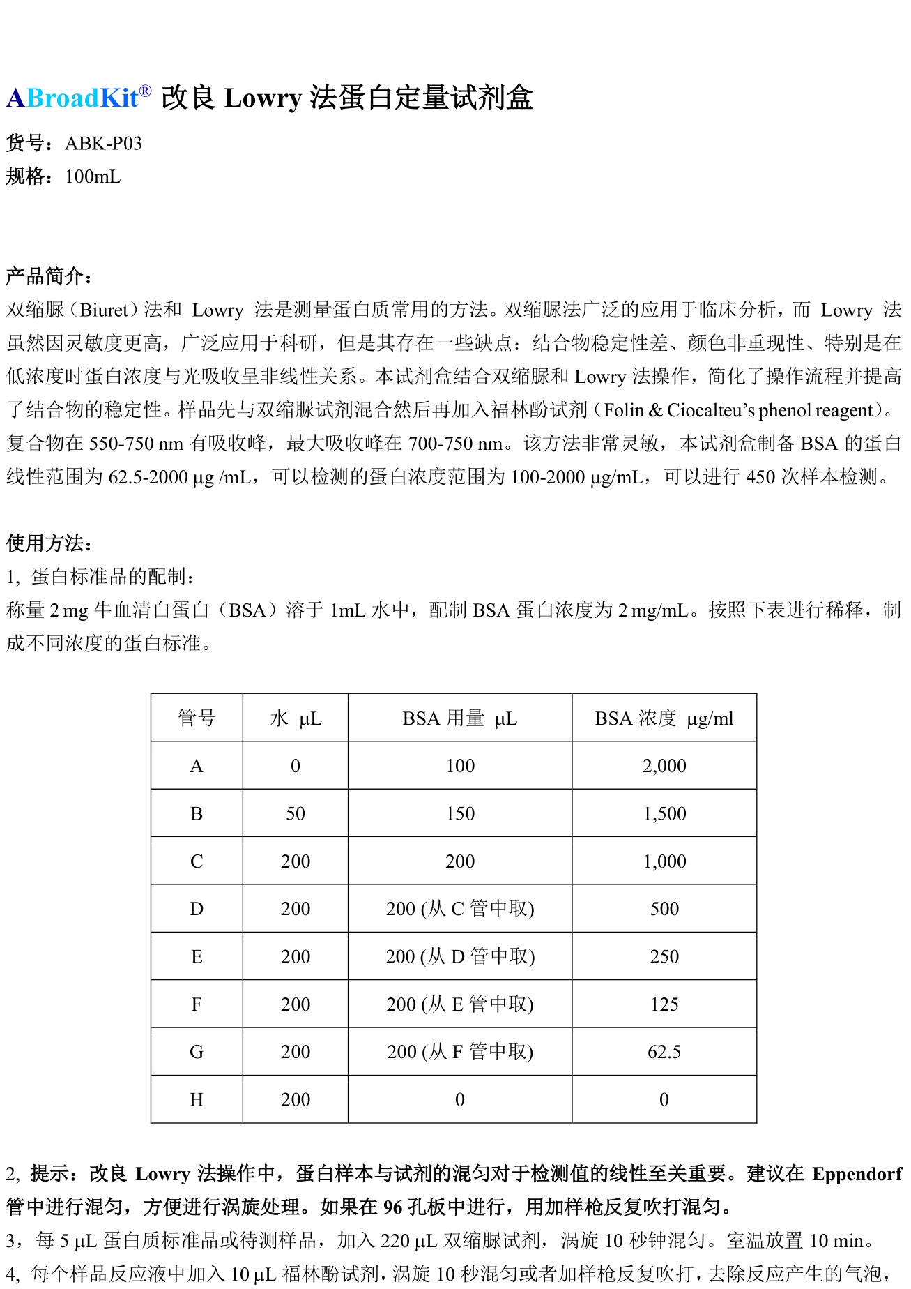 ABroadKit 改良Lowry法蛋白定量试剂盒使用说明书_17544651230921.jpg
