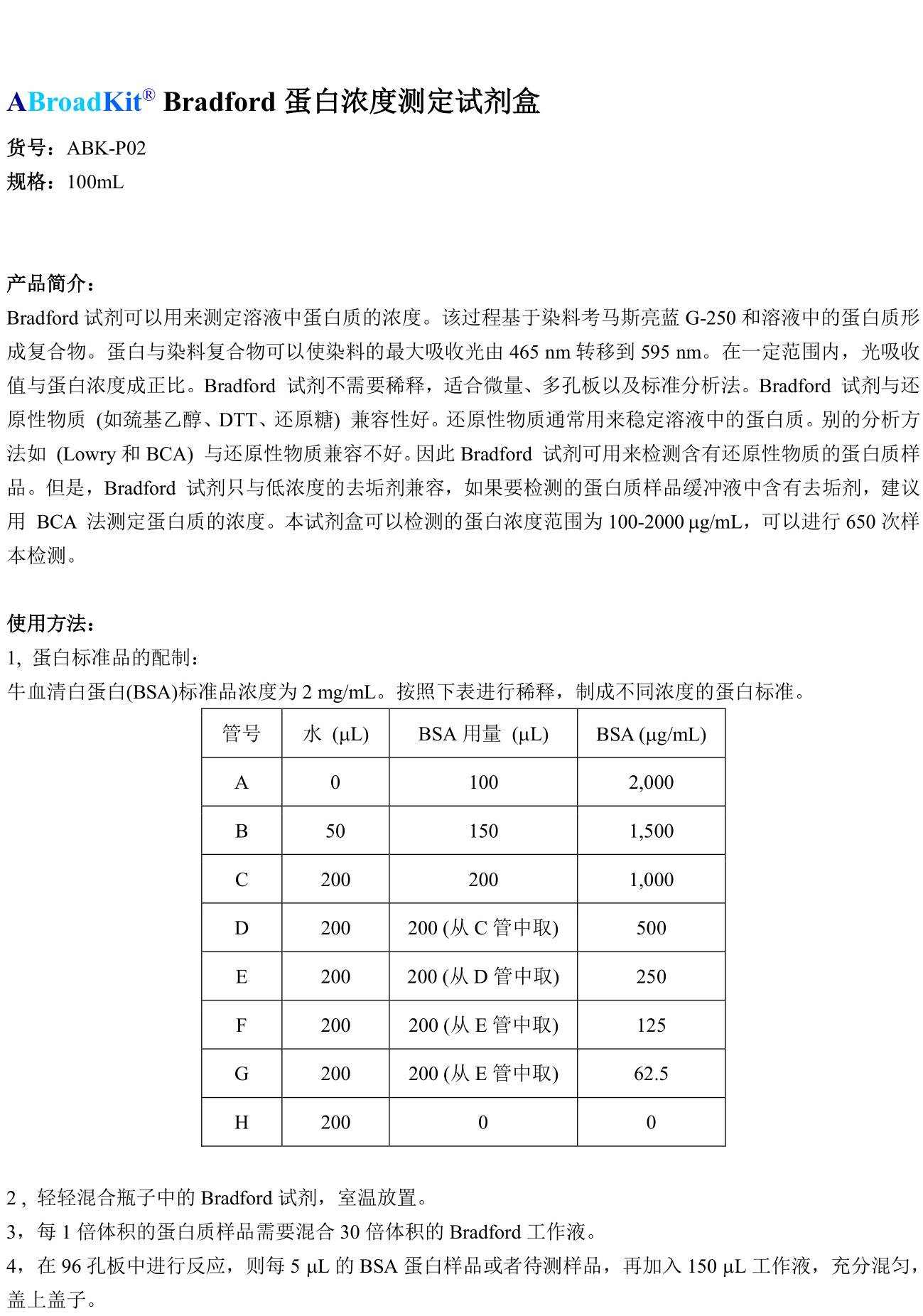ABroadKit Bradford蛋白浓度测定试剂盒使用说明书_17544662094691.jpg
